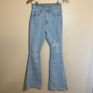 Shein Slit Flare Distressed Jeans